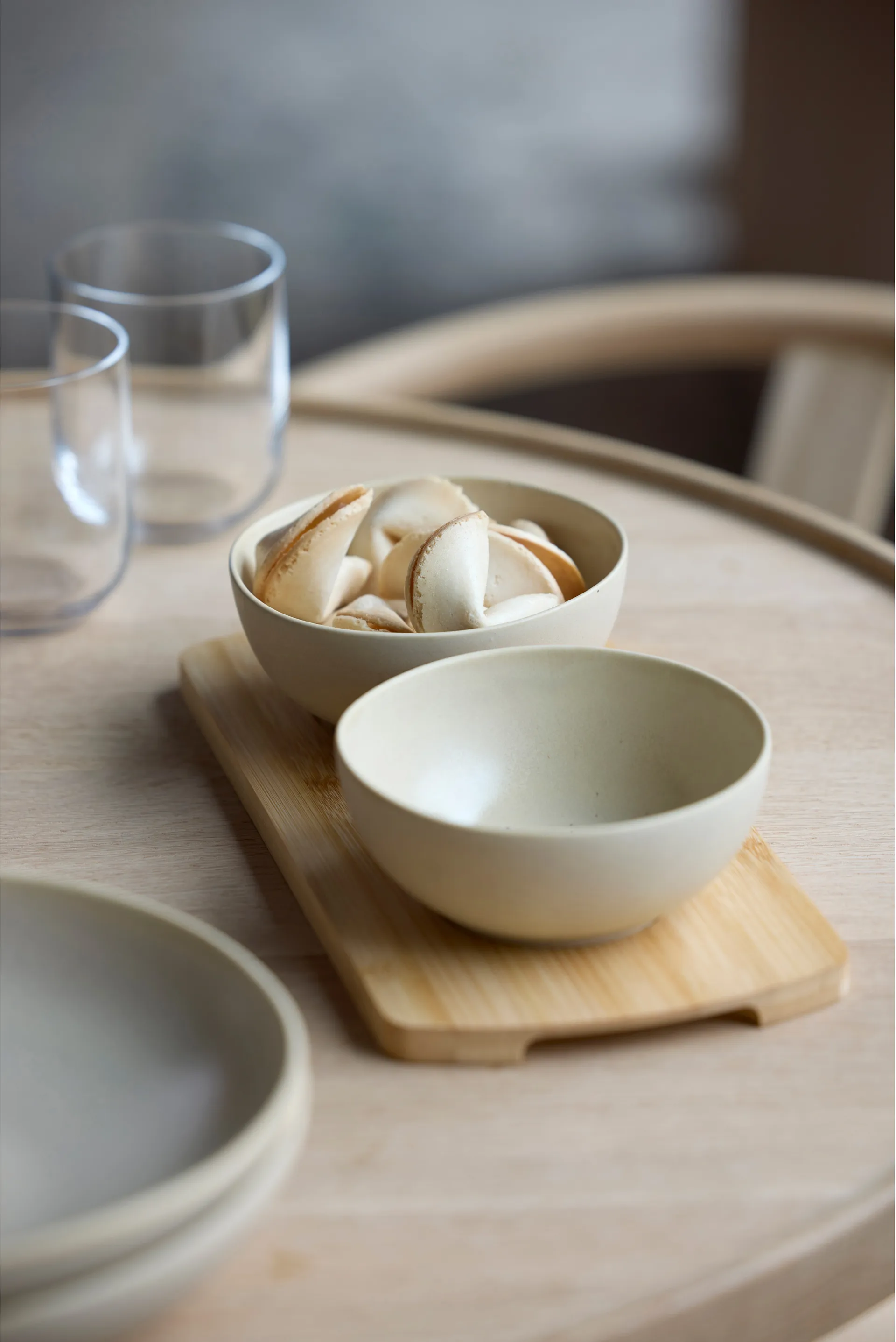 Plateau en bambou Shoku avec 2 bols, Beige Villa Collection
