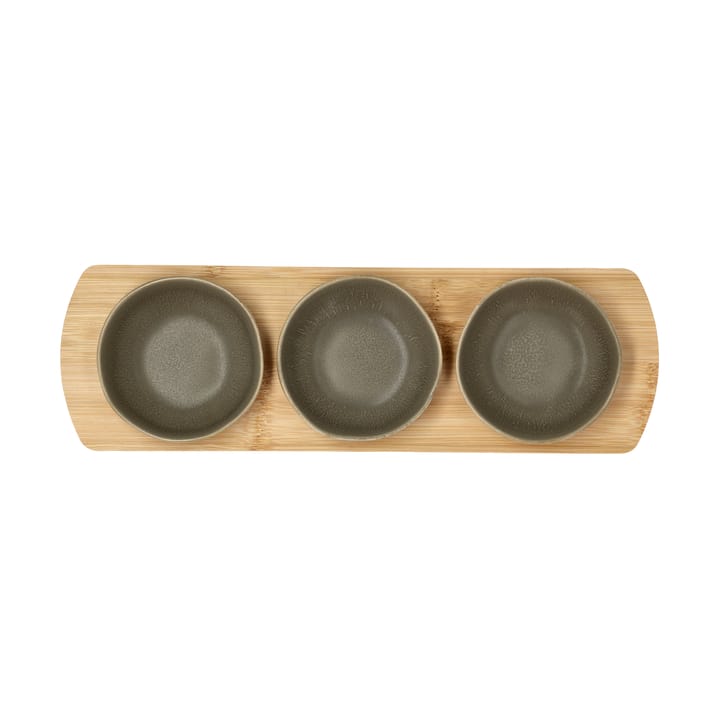 Plateau en bambou Shoku avec 3 bols, Warm Brown Villa Collection