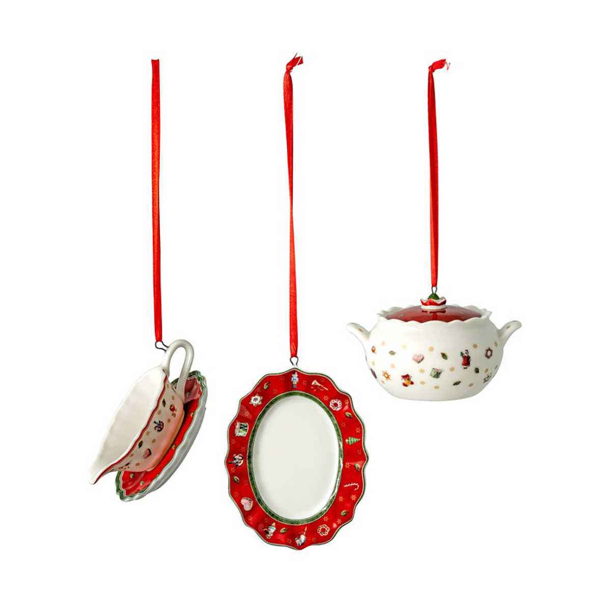 villeroy & boch suspension de sapin de noël service toy's delight, lot de 3 blanc-rouge