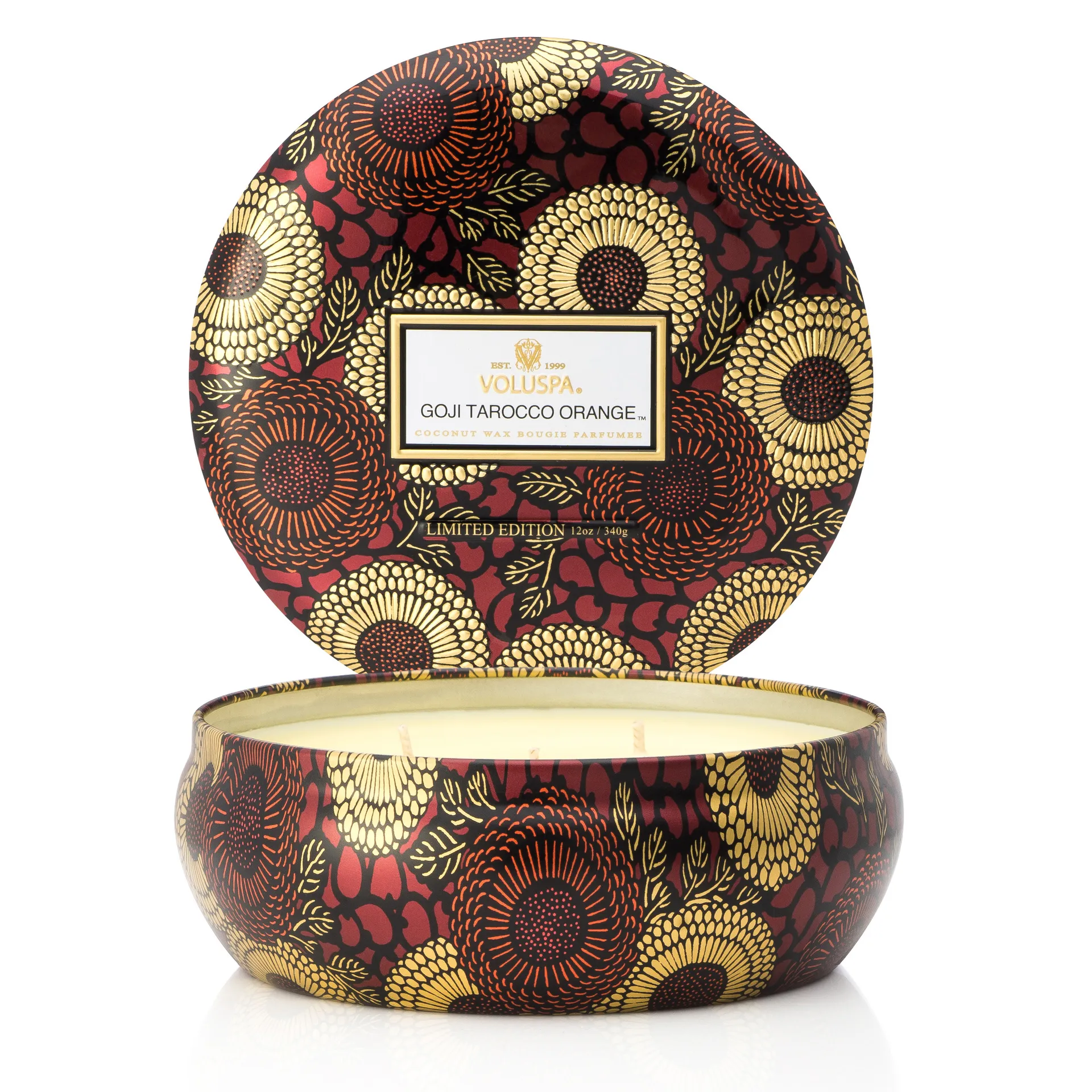 Bougie 3-wick in a tin 60 heures, Goji & Tarocco Orange Voluspa