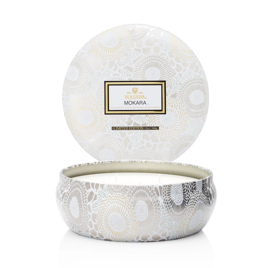 Bougie 3-wick in a tin 60 heures, Mokara Voluspa