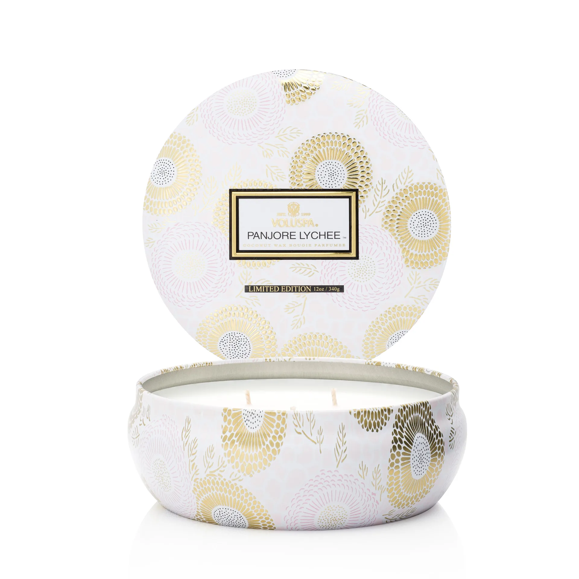 Bougie 3-wick in a tin 60 heures, Panjore Lychee Voluspa
