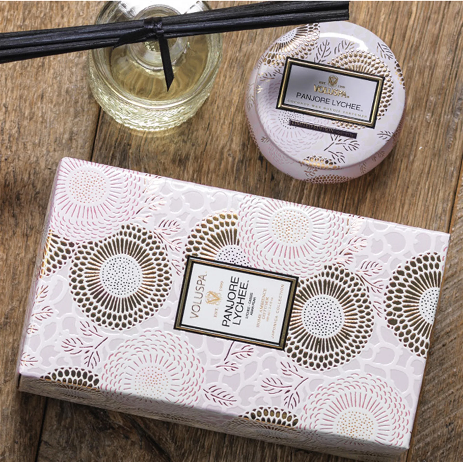 Bougie décorative étain 25 heures, Panjore Lychee Voluspa