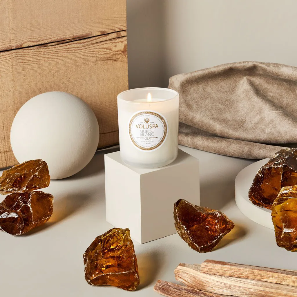 Bougie parfumée Classic Maison Blanc 60 heures, Suede Blanc Voluspa