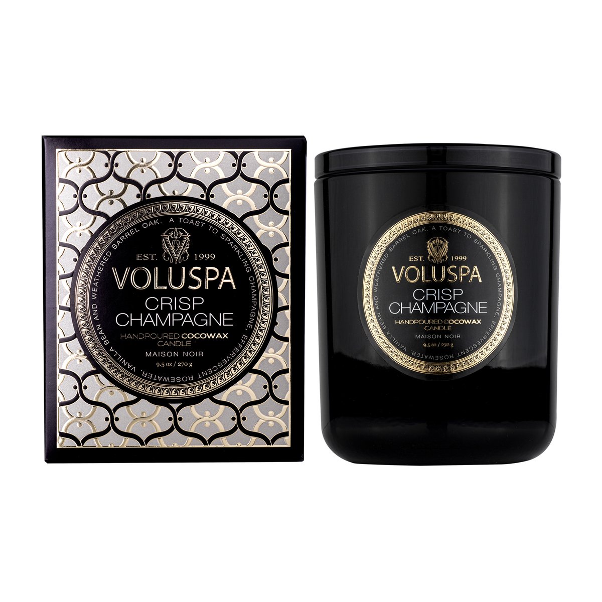 Voluspa Bougie parfumée Classic Maison Noir 60 heures Crisp Champagne
