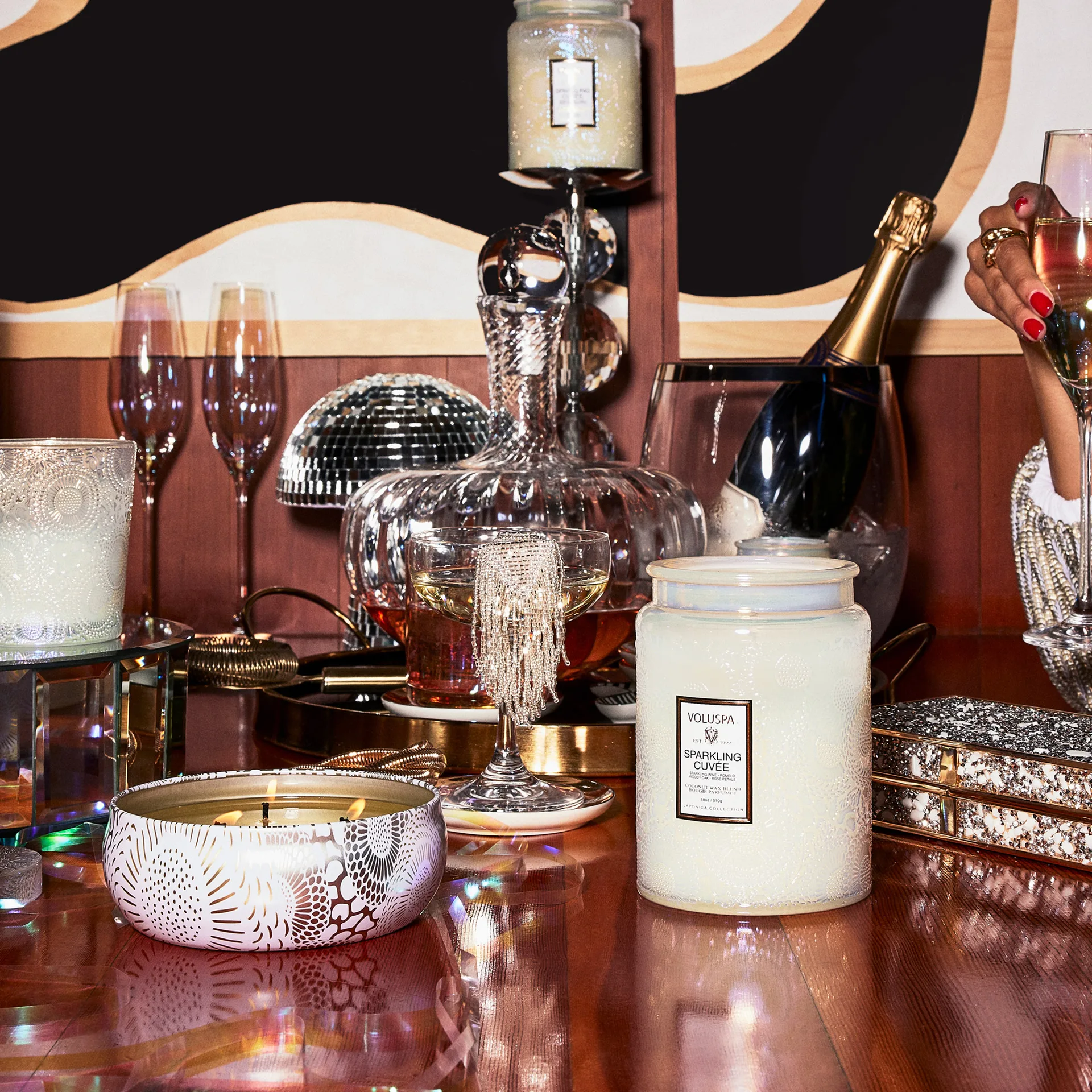 Bougie parfumée en pot de verre 100 heures, Sparkling Cuvée Voluspa
