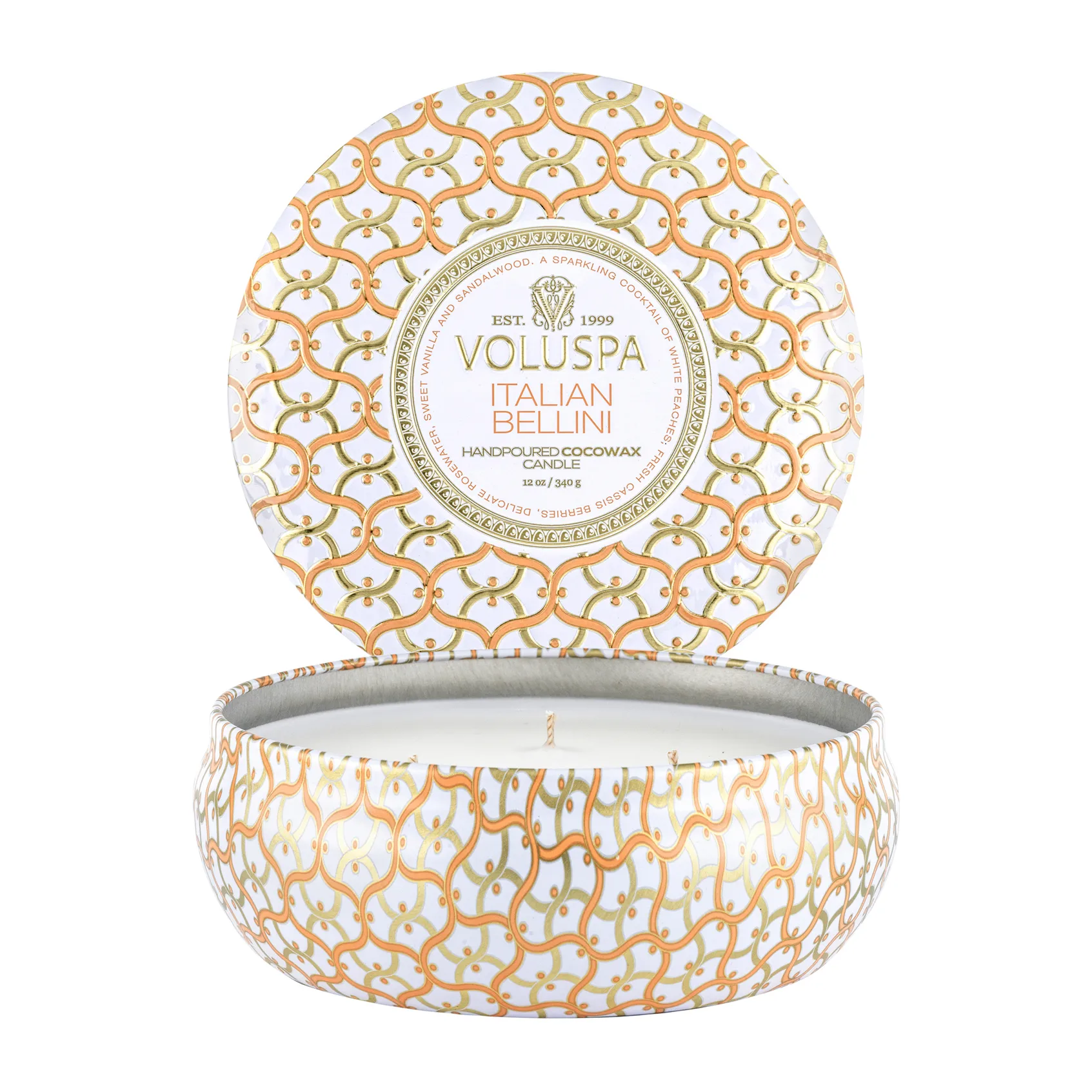 Bougie parfumée Maison Blanc 3-wick Tin 40 heures, Italian Bellini Voluspa