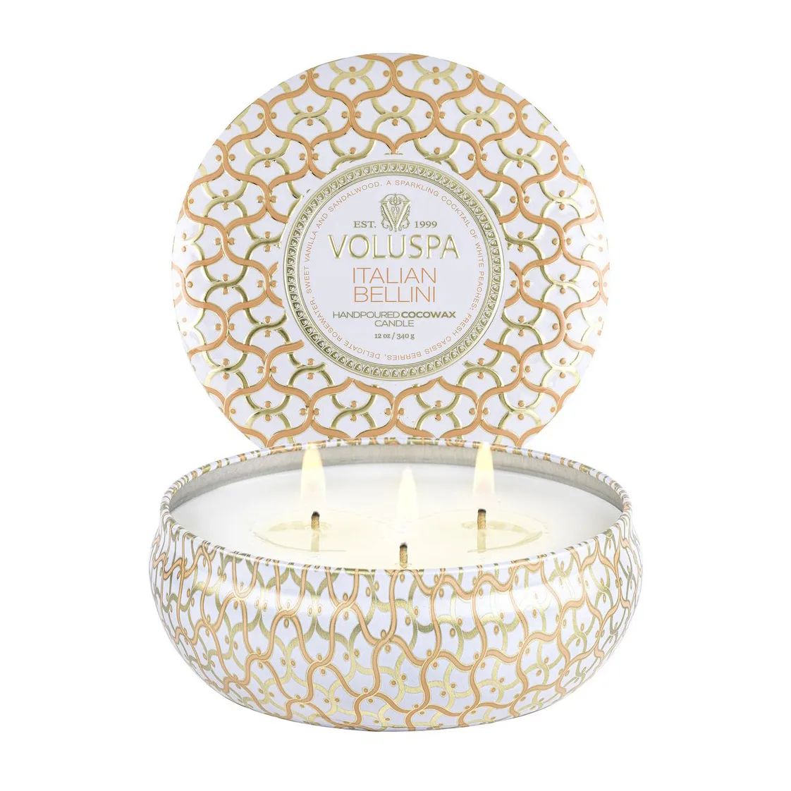 Bougie parfumée Maison Blanc 3-wick Tin 40 heures, Italian Bellini Voluspa