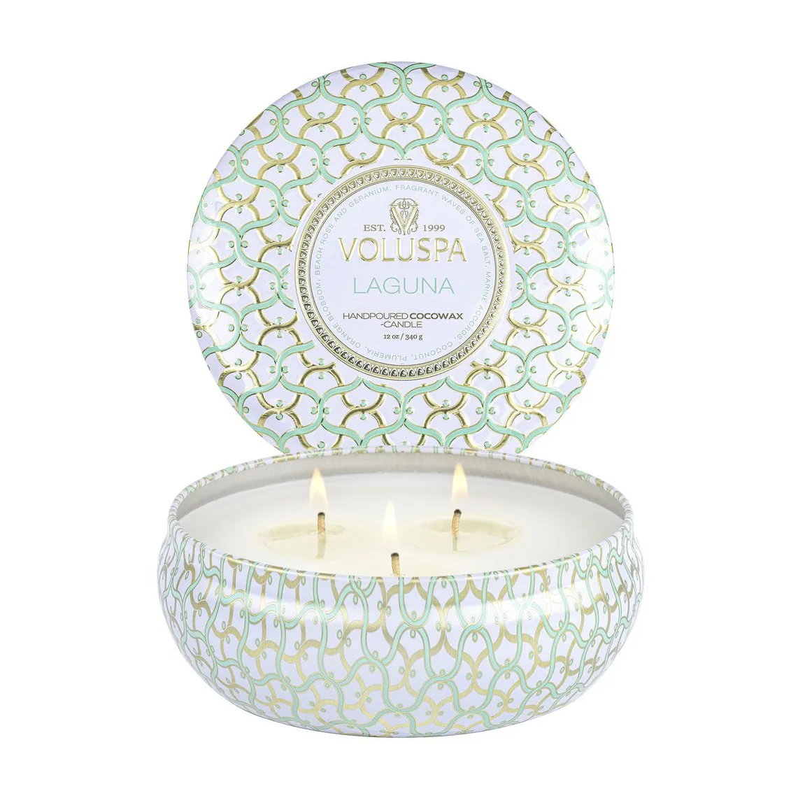 Bougie parfumée Maison Blanc 3-wick Tin 40 heures, Laguna Voluspa