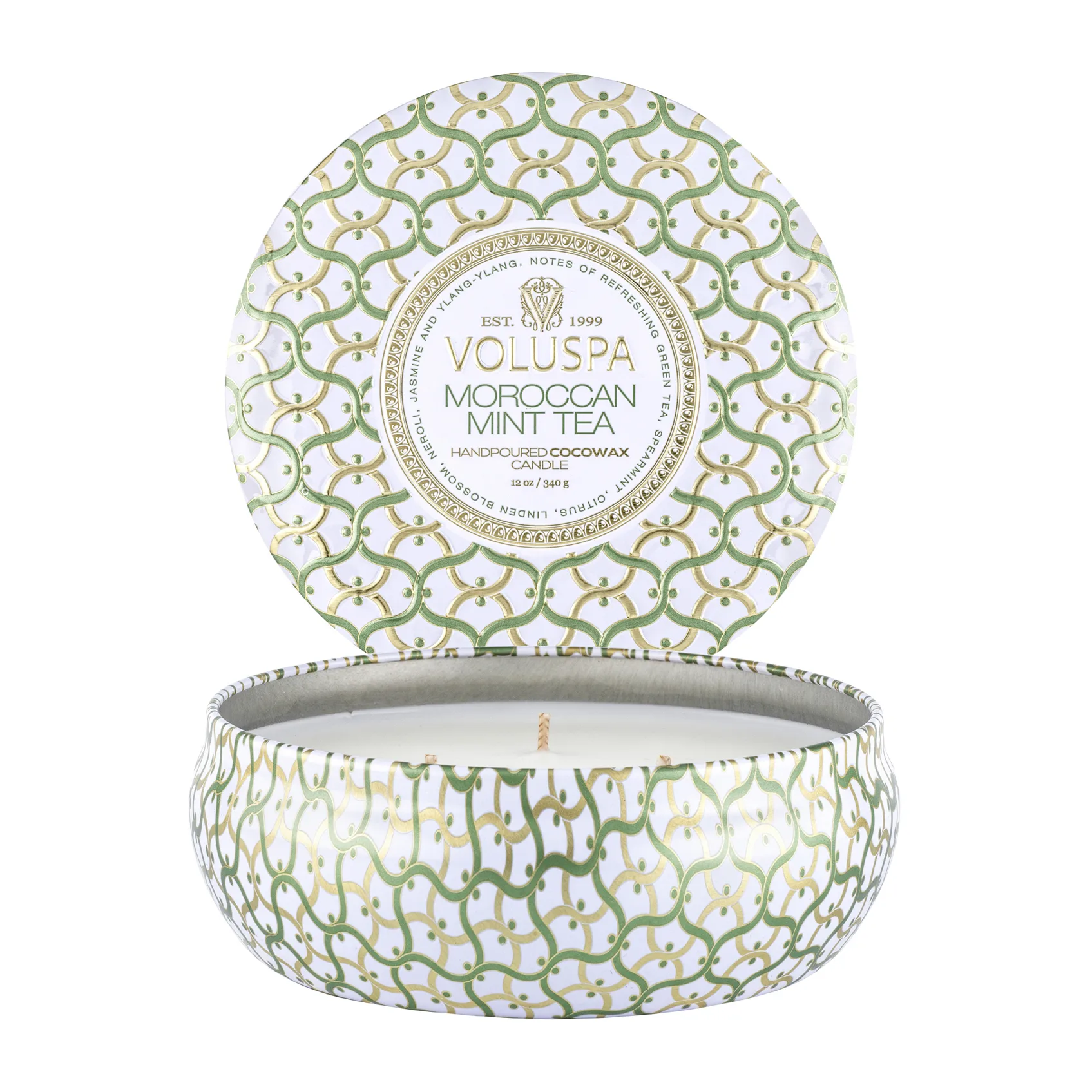 Bougie parfumée Maison Blanc 3-wick Tin 40 heures, Moroccan Mint Tea Voluspa