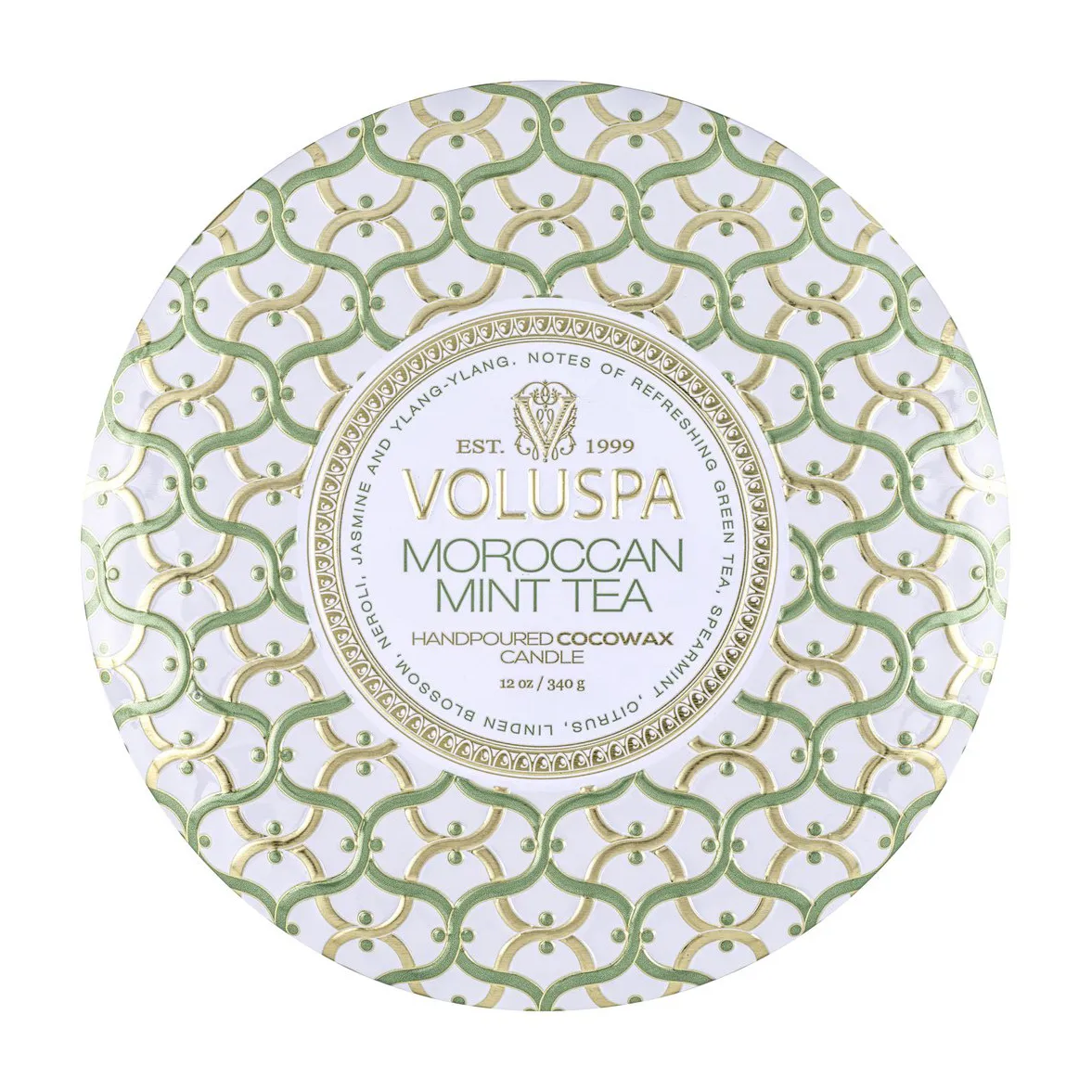 Bougie parfumée Maison Blanc 3-wick Tin 40 heures, Moroccan Mint Tea Voluspa