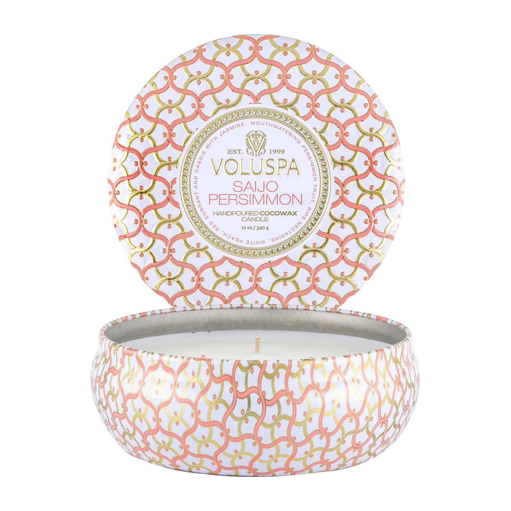 Bougie parfumée Maison Blanc 3-wick Tin 40 heures, Saijo Persimmon Voluspa