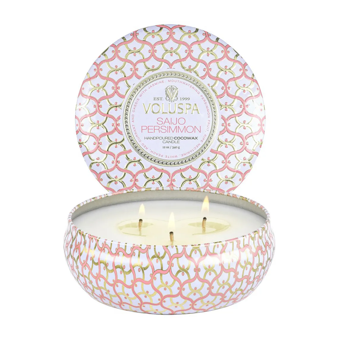 Bougie parfumée Maison Blanc 3-wick Tin 40 heures, Saijo Persimmon Voluspa