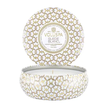 Bougie parfumée Maison Blanc 3-wick Tin 40 heures - Suede Blanc - Voluspa