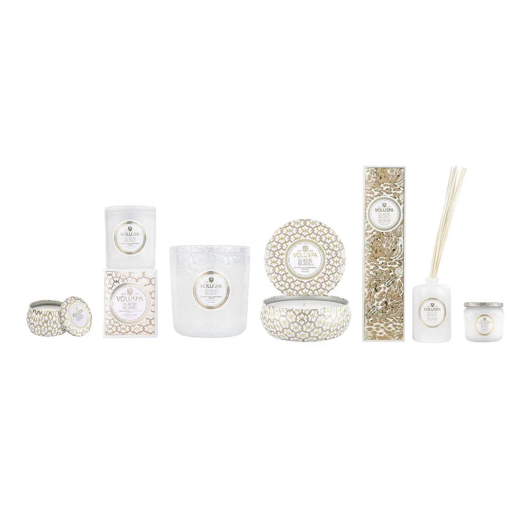 Bougie parfumée Maison Blanc 3-wick Tin 40 heures, Suede Blanc Voluspa