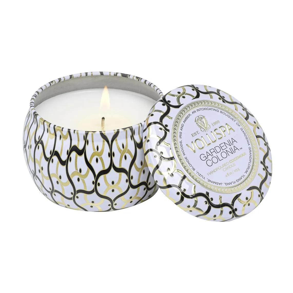 Bougie parfumée Maison Blanc Mini Tin 25 heures, Gardenia Colonia Voluspa