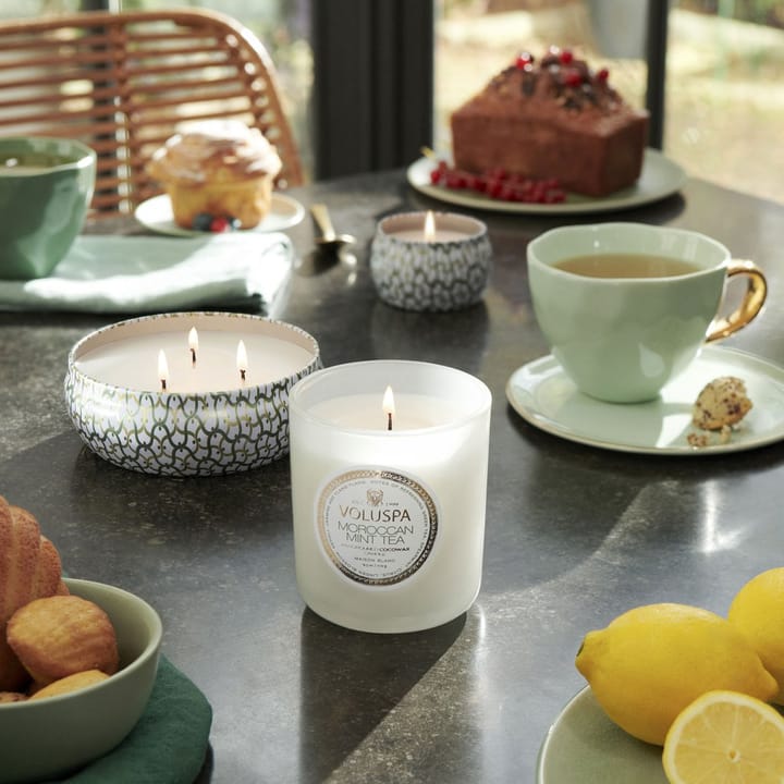 Bougie parfumée Maison Blanc Mini Tin 25 heures, Moroccan Mint Tea Voluspa