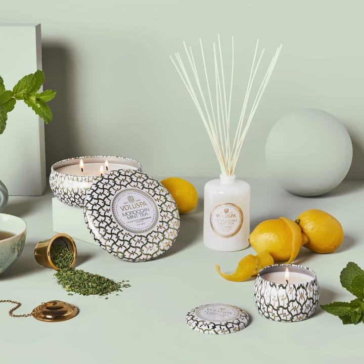 Bougie parfumée Maison Blanc Mini Tin 25 heures, Moroccan Mint Tea Voluspa