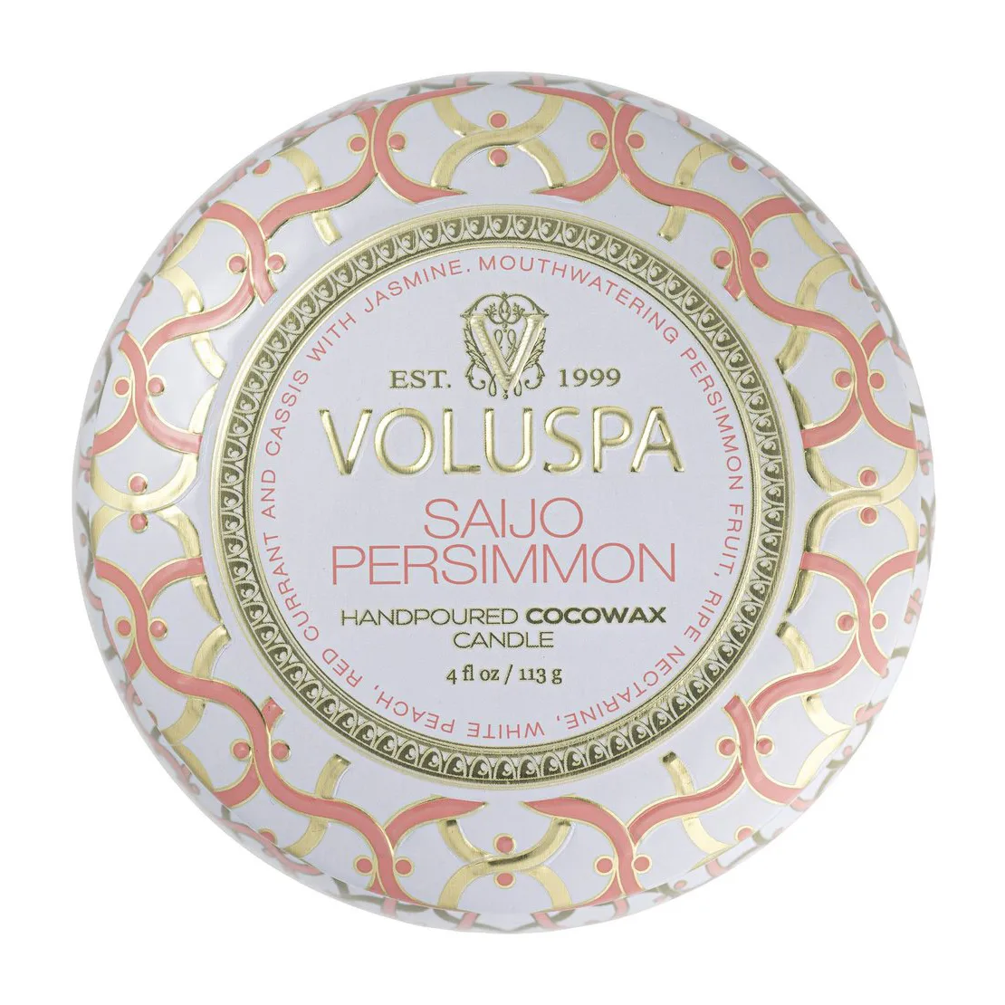 Bougie parfumée Maison Blanc Mini Tin 25 heures, Saijo Persimmon Voluspa