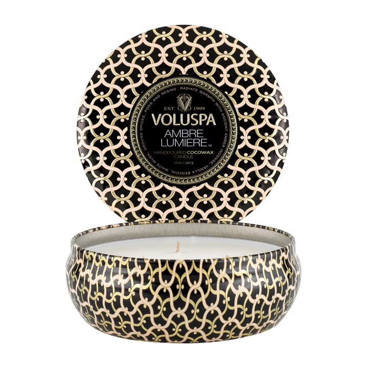 Bougie parfumée Maison Noir 3-wick Tin 40 heures - Ambre Lumiere - Voluspa