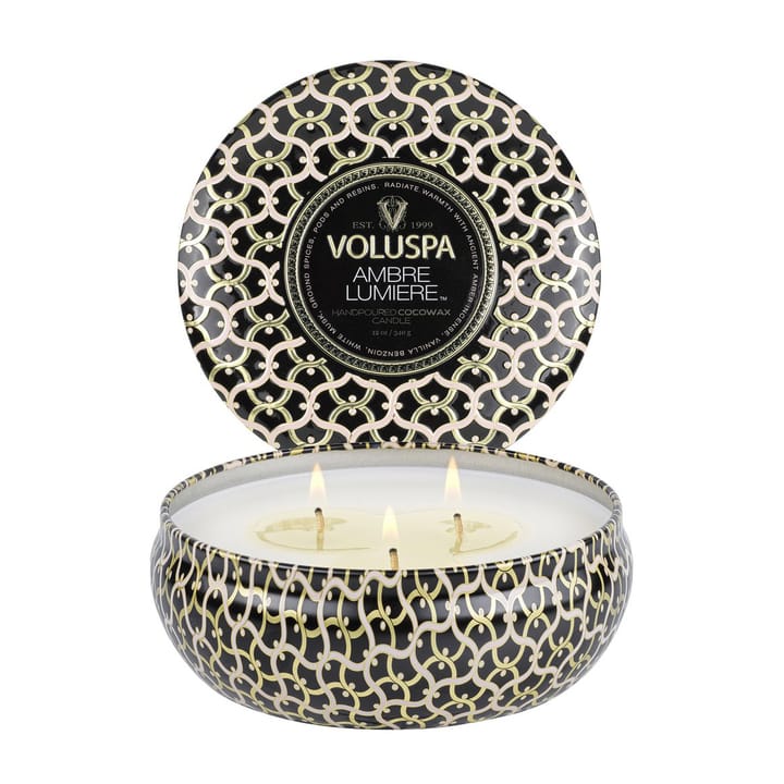 Bougie parfumée Maison Noir 3-wick Tin 40 heures, Ambre Lumiere Voluspa