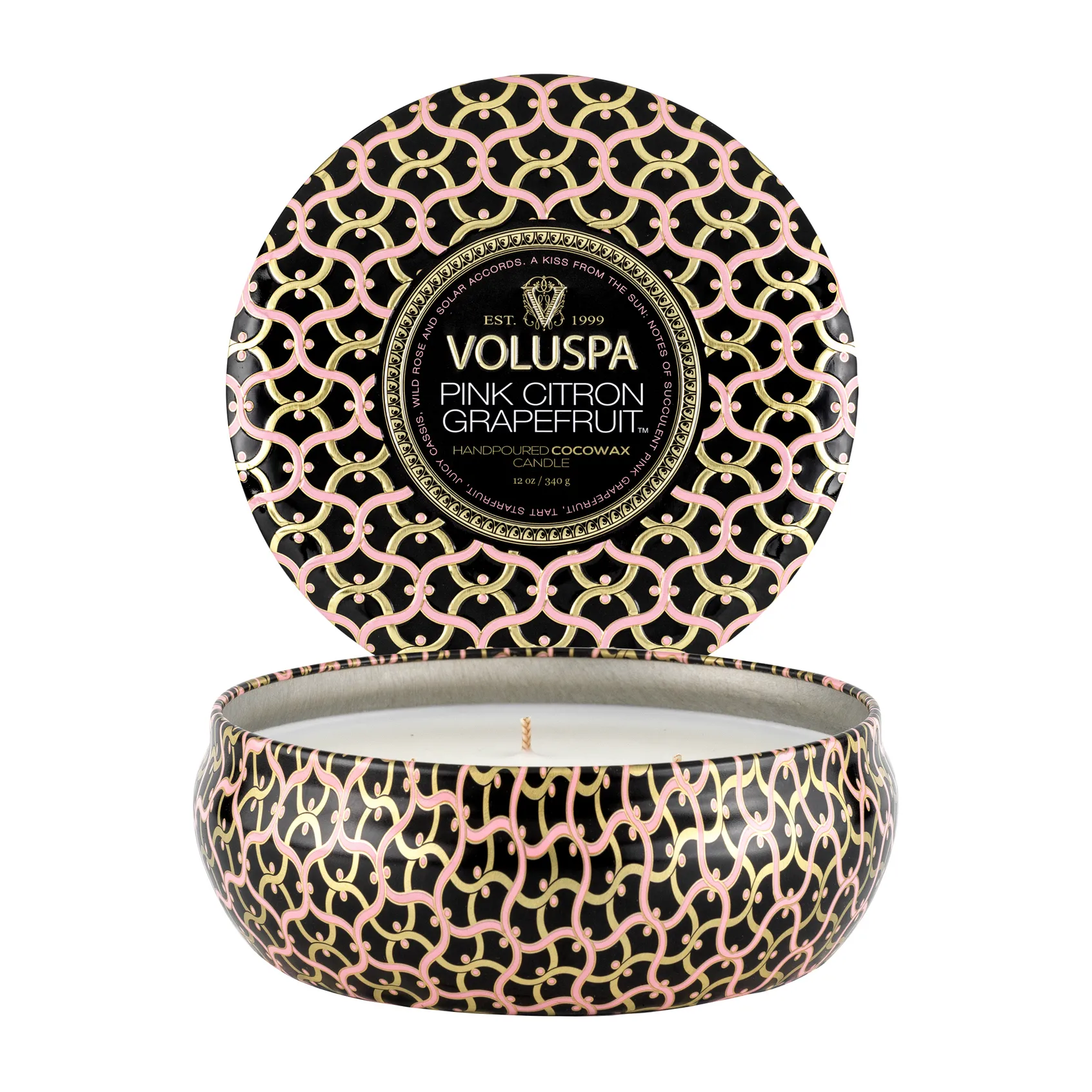Bougie parfumée Maison Noir 3-wick Tin 40 heures, Pink Citron Grapefruit Voluspa