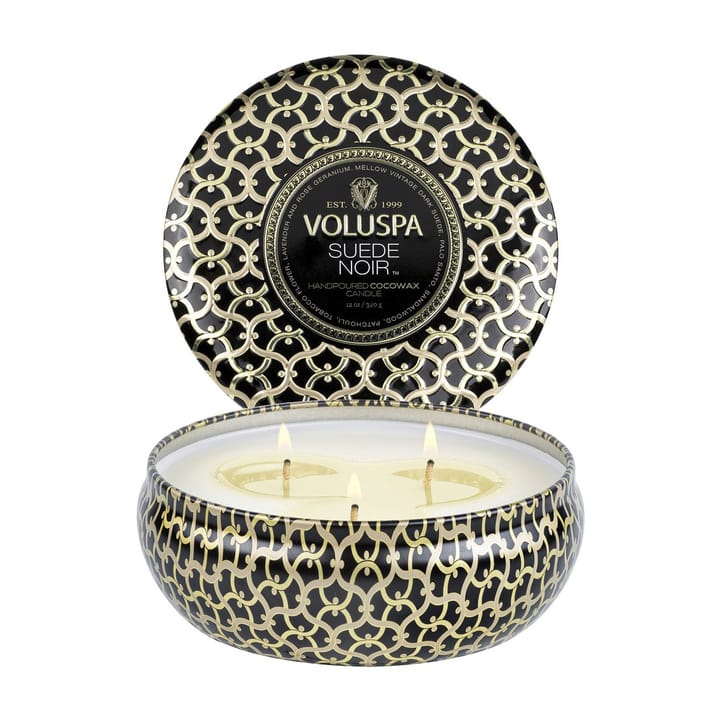 Bougie parfumée Maison Noir 3-wick Tin 40 heures, Suede Noir Voluspa