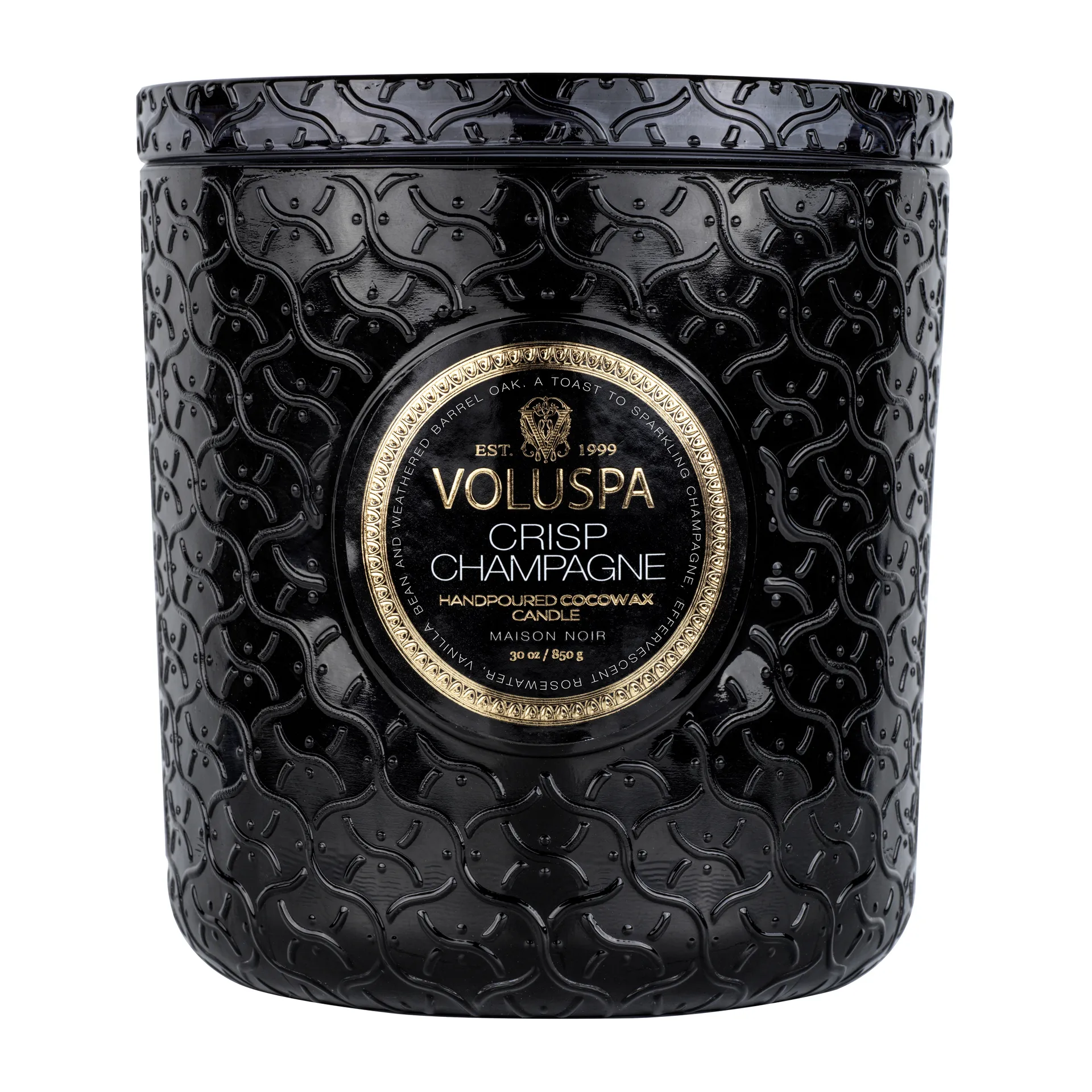 Bougie parfumée Maison Noir Luxe 80 heures, Crisp Champagne Voluspa
