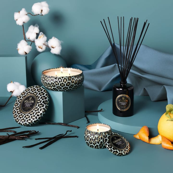 Bougie parfumée Maison Noir Mini Tin 25 heures, French Linen Voluspa