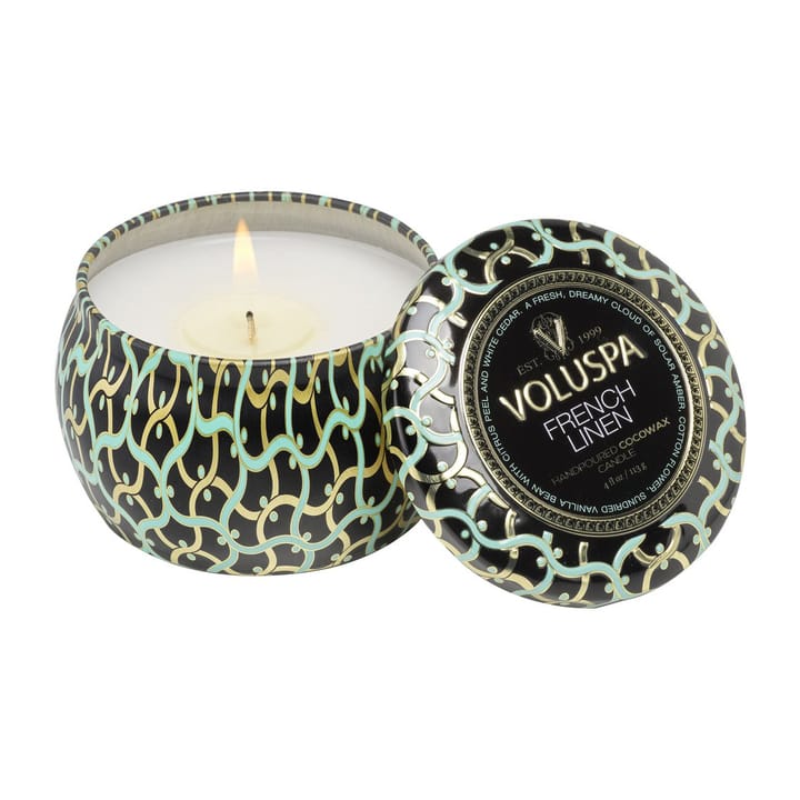 Bougie parfumée Maison Noir Mini Tin 25 heures, French Linen Voluspa