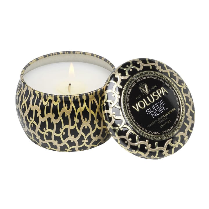 Bougie parfumée Maison Noir Mini Tin 25 heures, Suede Noir Voluspa