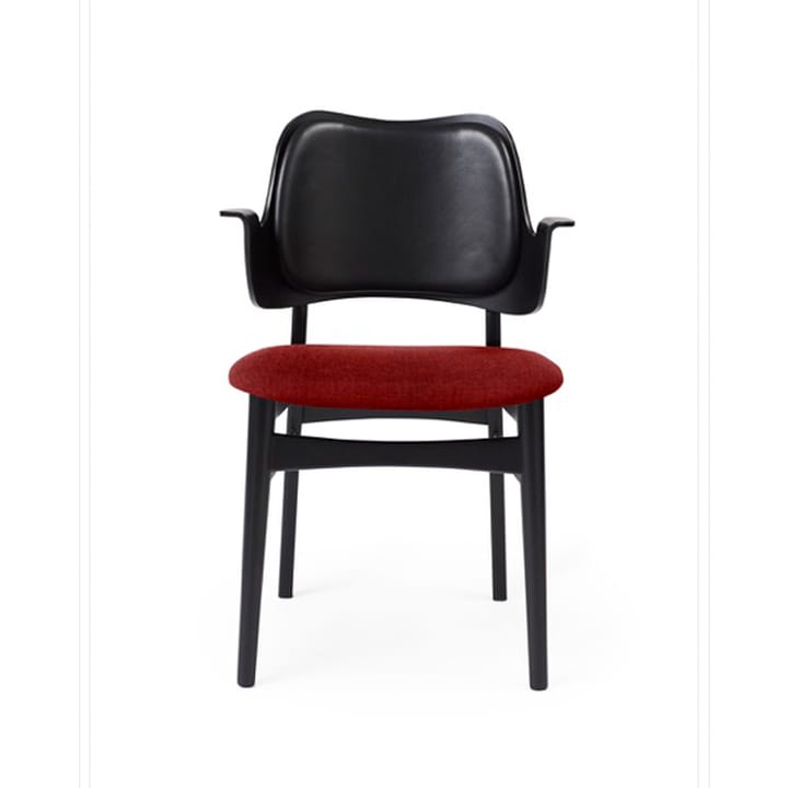 Chaise Gesture, assise et dossier revêtus de textile - tissu brick red, dossier en cuir, structure en hêtre laqué noir - Warm Nordic