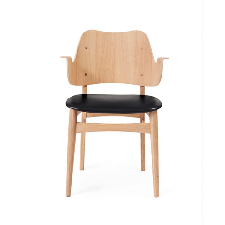 Chaise Gesture, assise revêtue de textile - cuir Prescott 207 black, structure en chêne huilé blanc, assise rembourrée - Warm Nordic