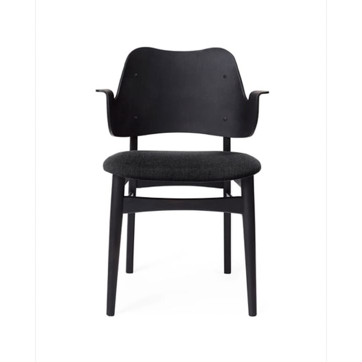 Chaise Gesture, assise revêtue de textile - tissu anthracite, structure en hêtre laqué noir - Warm Nordic