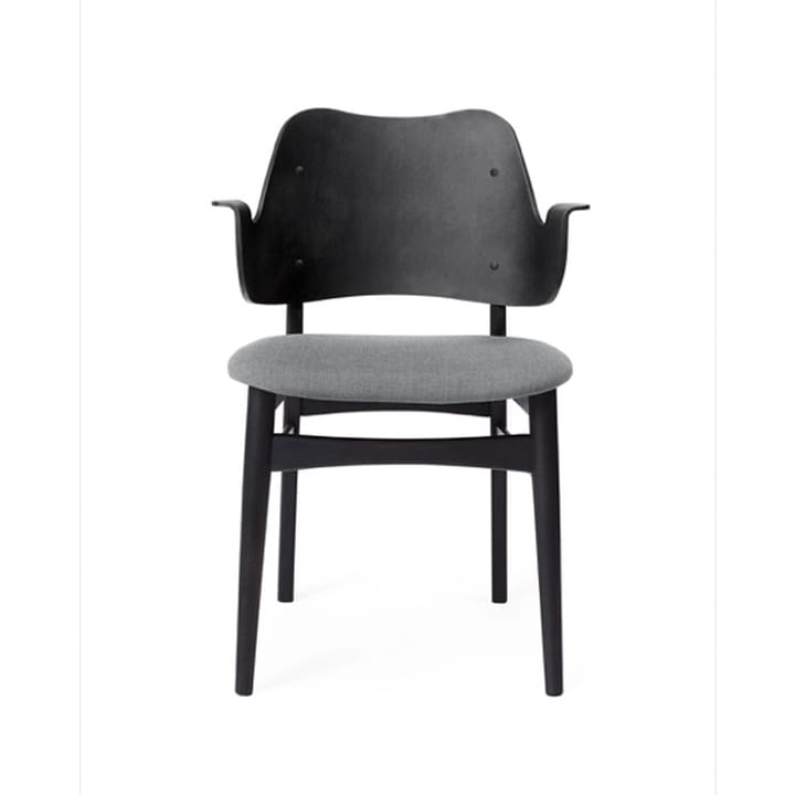 Chaise Gesture, assise revêtue de textile - tissu canvas 134 grey melange, structure en hêtre laqué noir, assise rembourrée - Warm Nordic