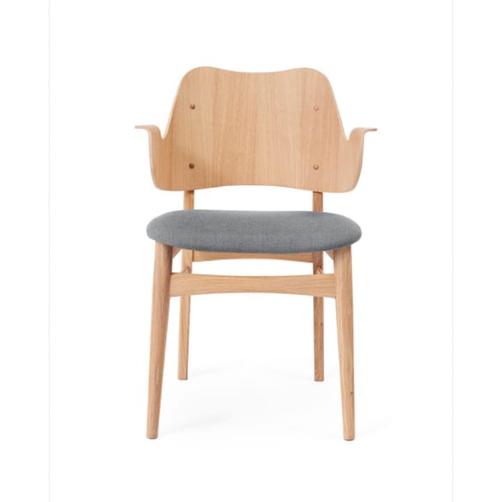 Chaise Gesture, assise revêtue de textile - tissu grey melange, structure en chêne huilé blanc, assise rembourrée - Warm Nordic