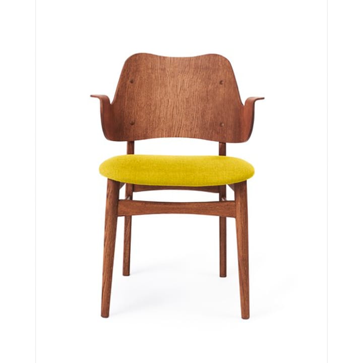 Chaise Gesture, assise revêtue de textile - tissu jaune, structure en chêne huilé teck - Warm Nordic
