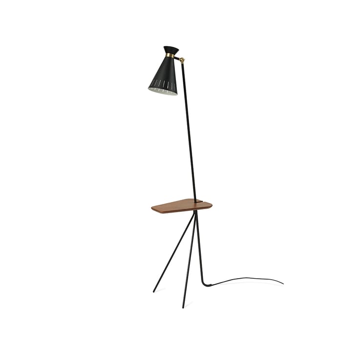 Lampadaire Cone - black noir, table en teck, détails en laiton - Warm Nordic