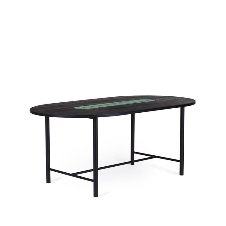 Table à manger Be My Guest, chêne huilé noir, structure en acier noir, céramique verte, 100x180 Warm Nordic