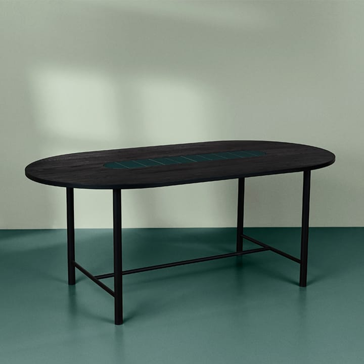 Table à manger Be My Guest - chêne huilé noir, structure en acier noir, céramique verte, 100x180 - Warm Nordic