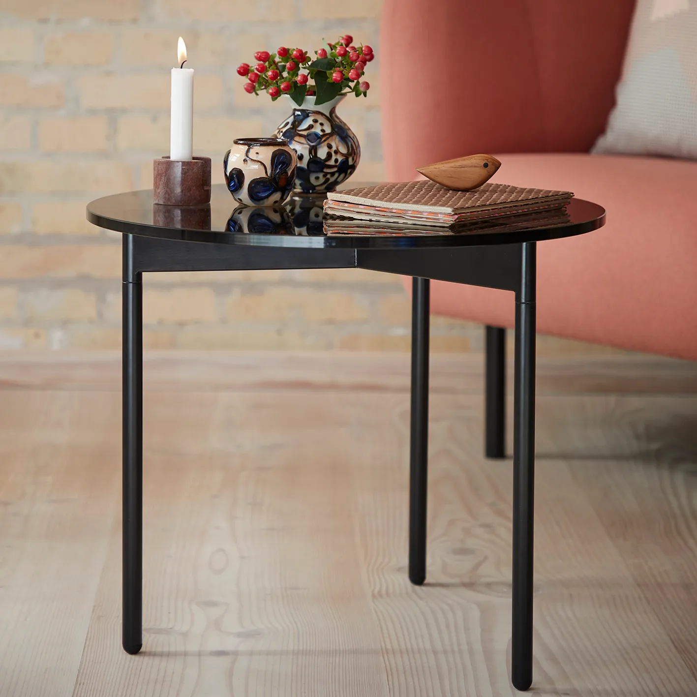 Table basse From Above Ø52 cm base noire, Gris Warm Nordic