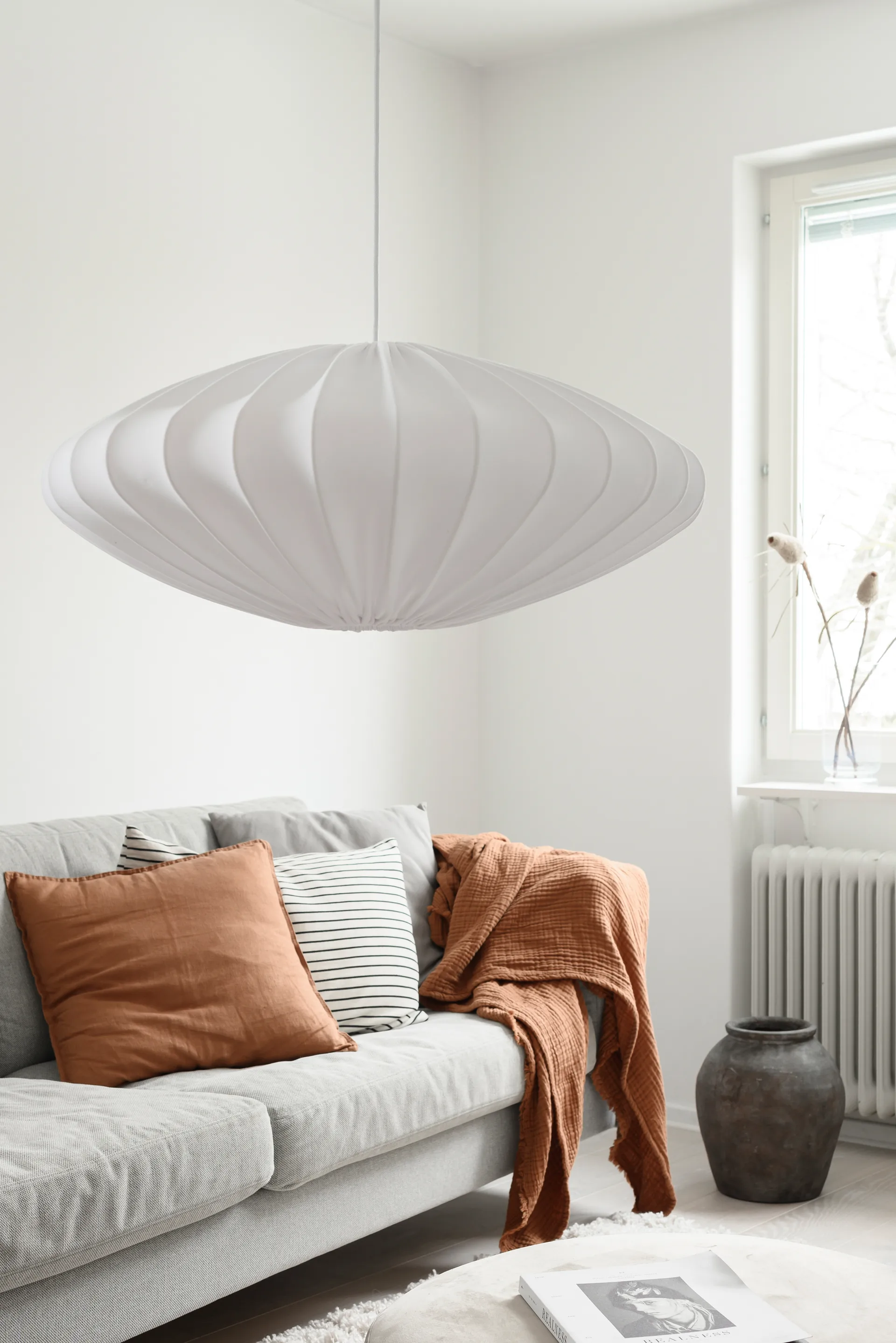Abat-jour Ellipse 65 cm coton, Blanc Watt & Veke