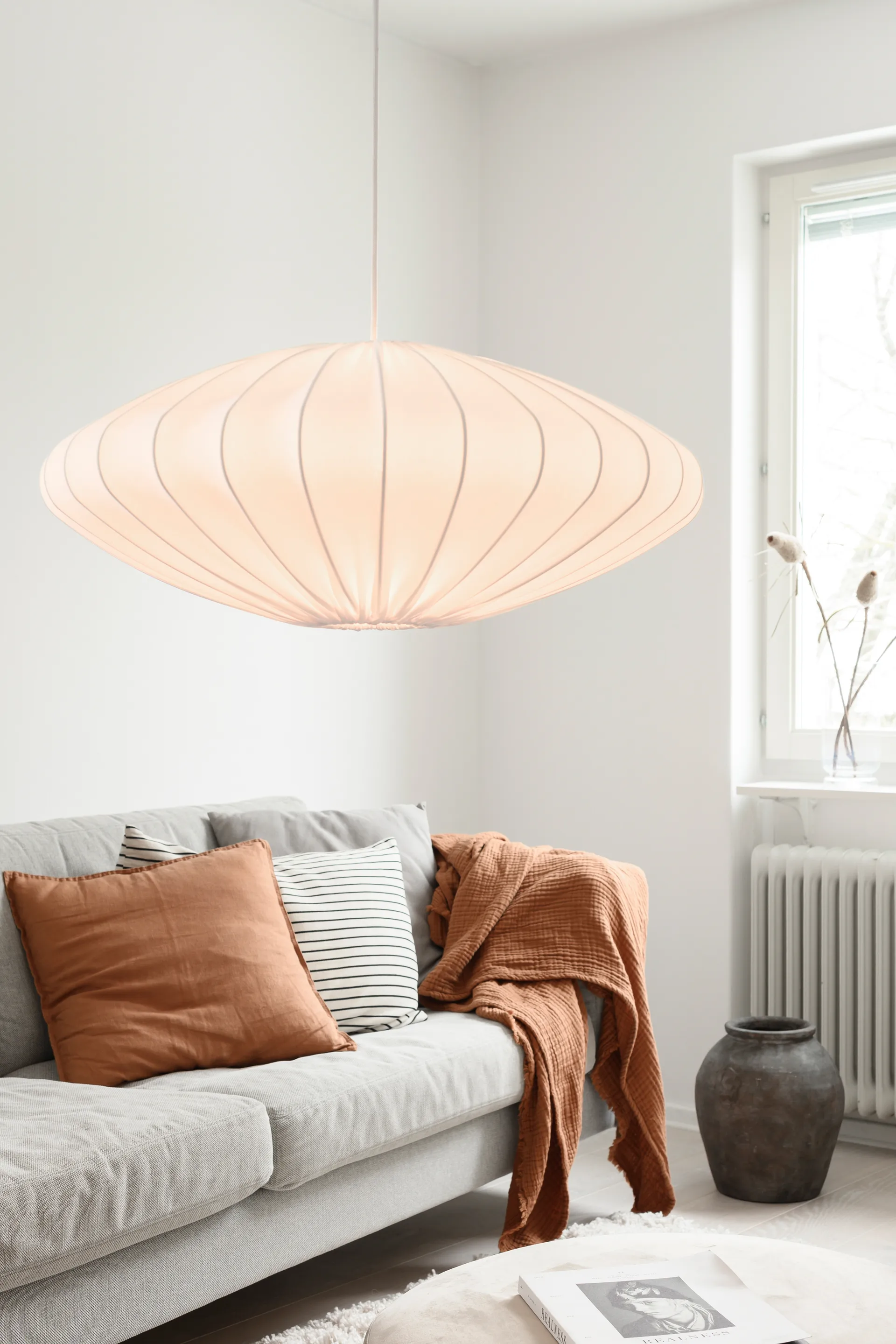 Abat-jour Ellipse 65 cm coton, Blanc Watt & Veke
