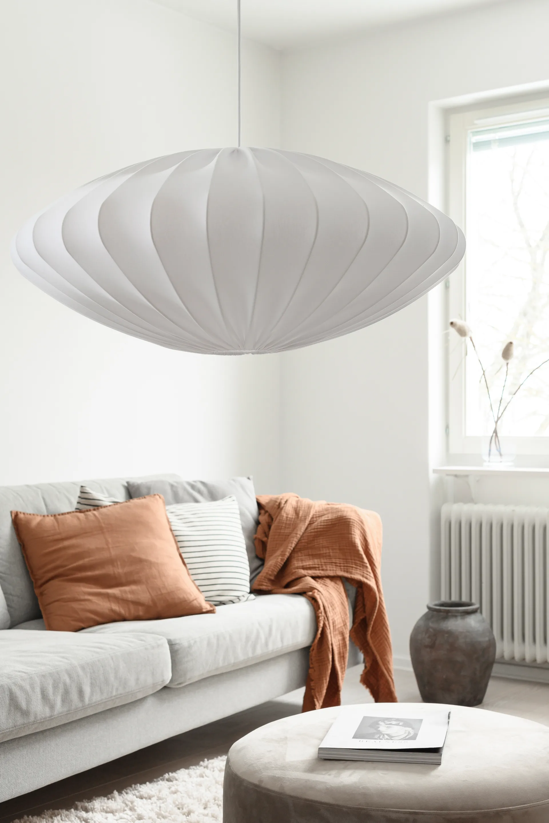 Abat-jour Ellipse 80 cm coton, Blanc Watt & Veke
