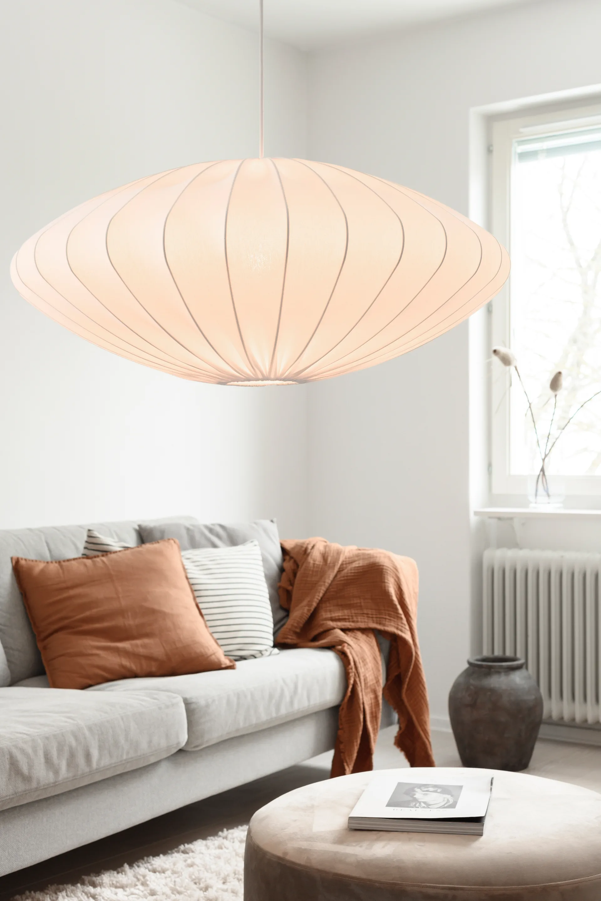 Abat-jour Ellipse 80 cm coton, Blanc Watt & Veke