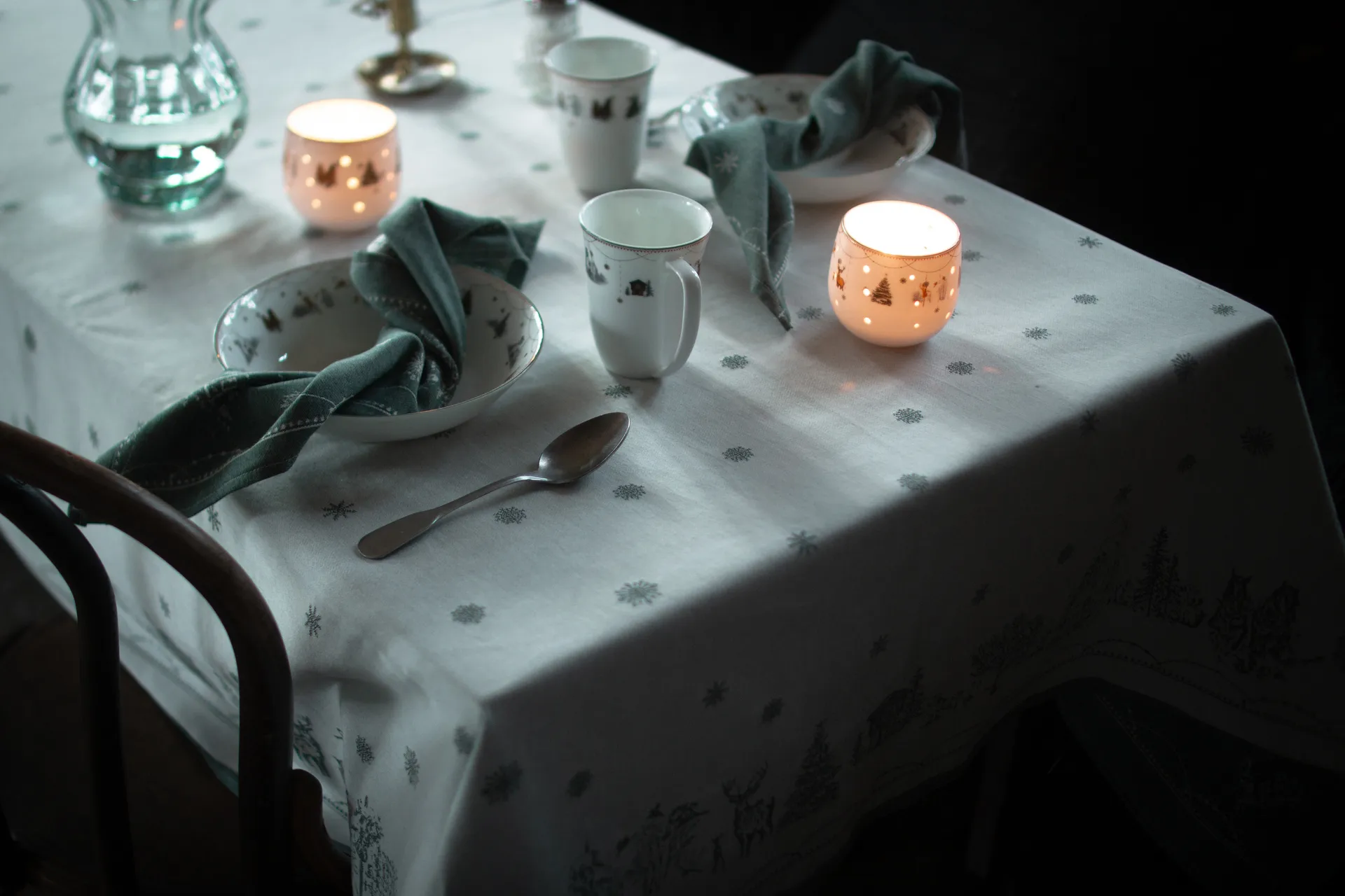 Nappe Julemorgen, Blanc-vert, 140x300 cm Wik & Walsøe