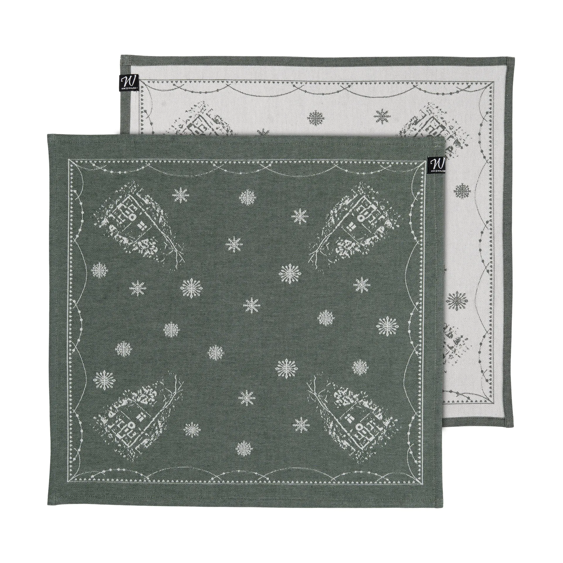 Serviette en tissu Julemorgen 45x45 cm, Lot de 2, Blanc-vert Wik & Walsøe