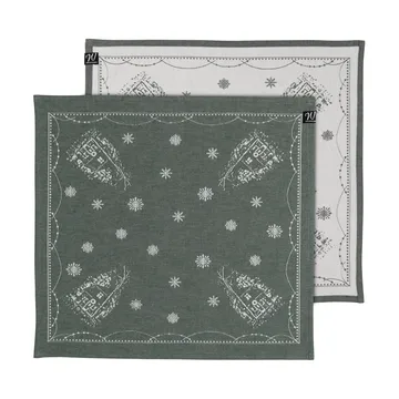 Serviette en tissu Julemorgen 45x45 cm, Lot de 2 - Blanc-vert - Wik & Walsøe
