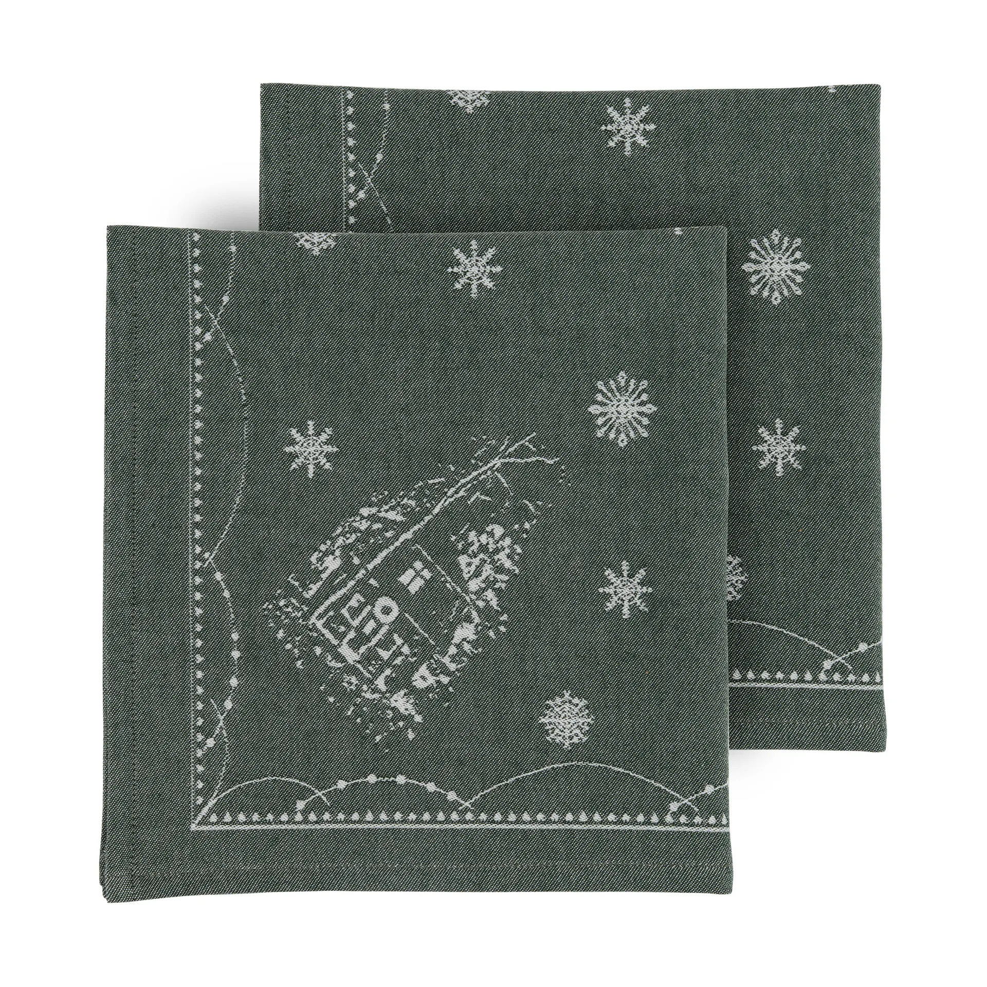Serviette en tissu Julemorgen 45x45 cm, Lot de 2, Blanc-vert Wik & Walsøe