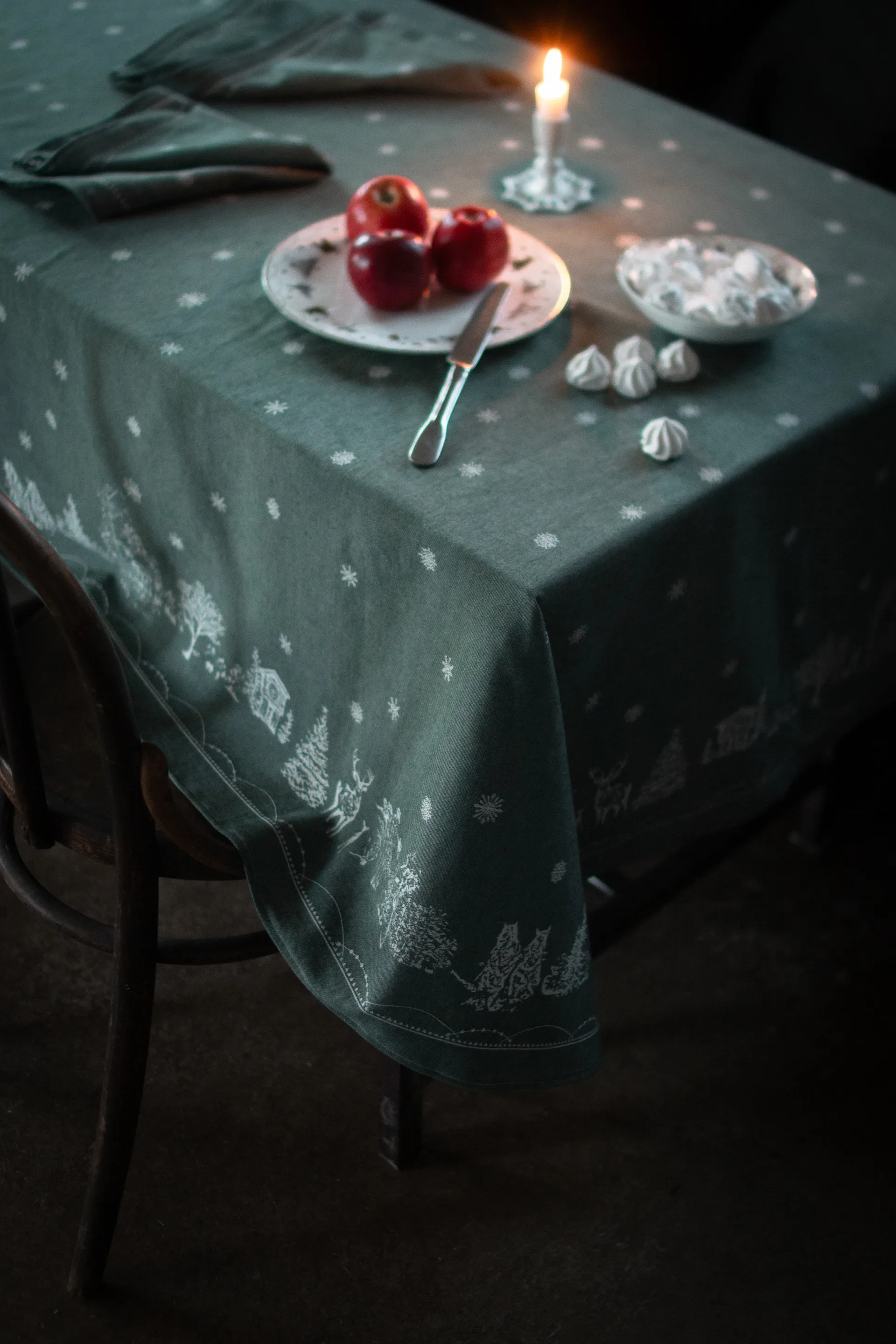 Serviette en tissu Julemorgen 45x45 cm, Lot de 2, Blanc-vert Wik & Walsøe